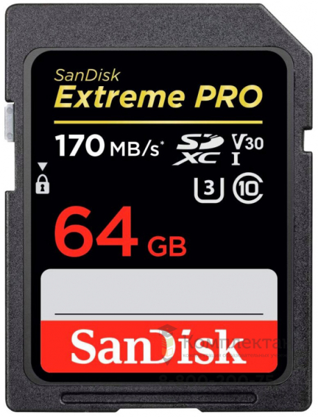 Карта памяти SanDisk Extreme Pro SDXC UHS-I Class 3 (Класс 3)  V30 170MB/s 64GB